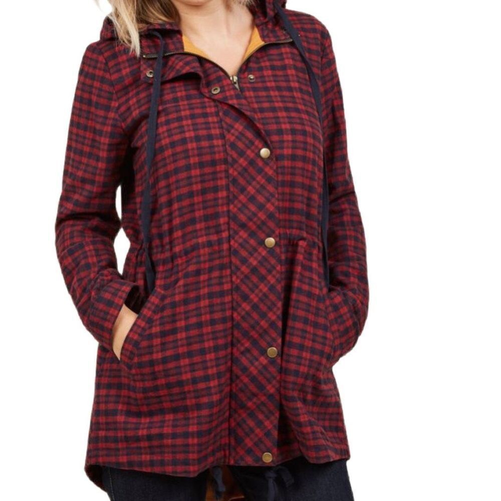 Blu Pepper buffalo plaid hooded coat. Zip front